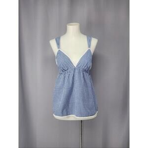 Victorias Secret Babydoll Tank Womens Medium Blue Gingham Cotton Sleepwear